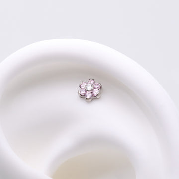 Detail View 1 of Implant Grade Titanium OneFit Threadless Brilliant Sparkle Flower Top Part-Pink/Clear Gem